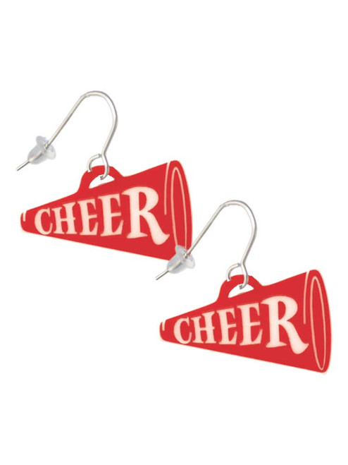 Acrylic 1.25" Red Cheer Megaphone French Earrings