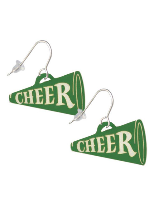 Acrylic 1.25" Green Cheer Megaphone French Earrings
