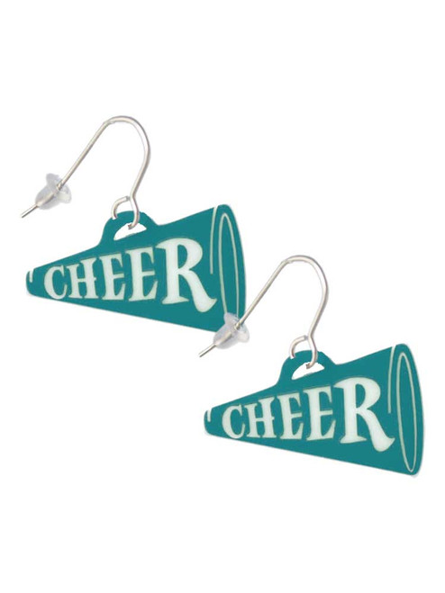 Acrylic 1.25" Teal Cheer Megaphone French Earrings