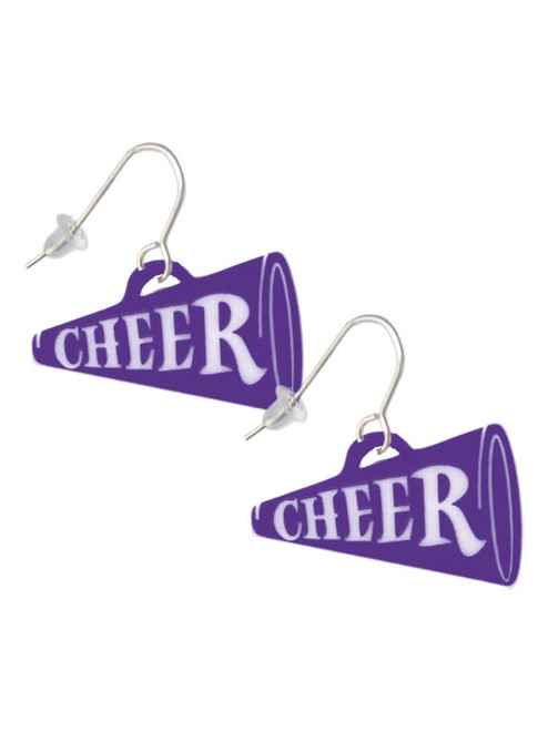 Acrylic 1.25" Purple Cheer Megaphone French Earrings