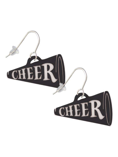 Acrylic 1.25" Black Cheer Megaphone French Earrings