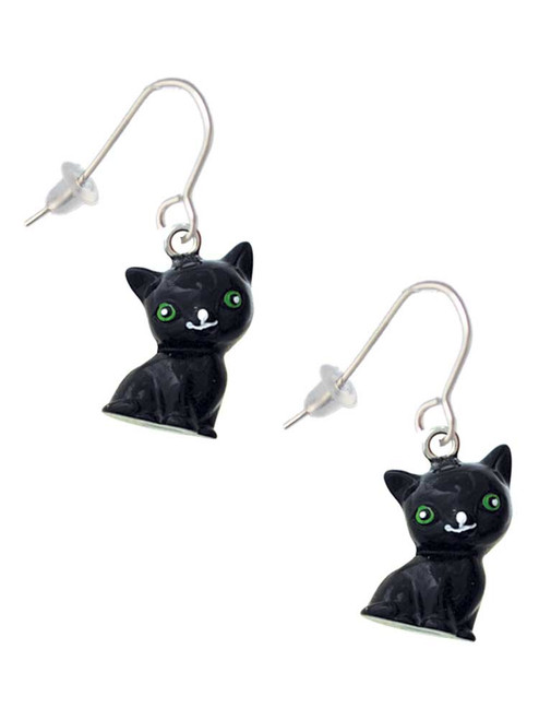 Resin Black Cat French Earrings