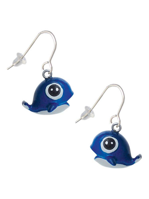 Resin Blue Baby Whale French Earrings
