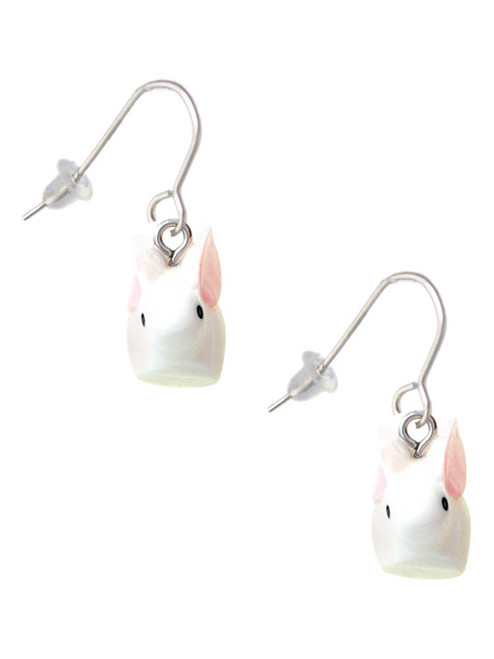 Resin White Big Ear Bunny French Earrings