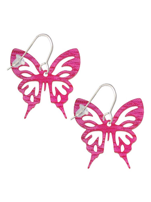 Acrylic Medium Cut Out Butterfly Magenta French Earrings