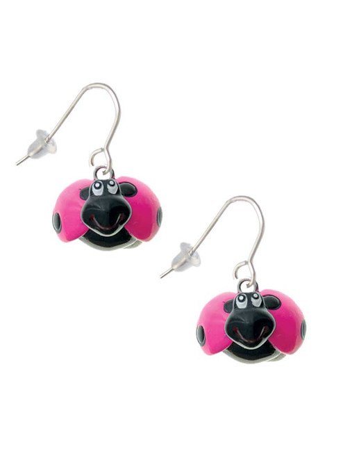 Resin Hot Pink & Black Ladybug Sweetie French Earrings