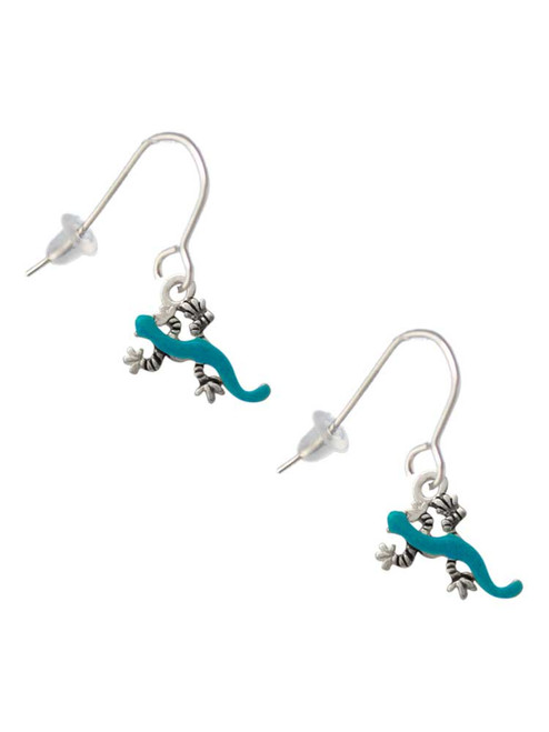 Small Teal Lizard French Earrings