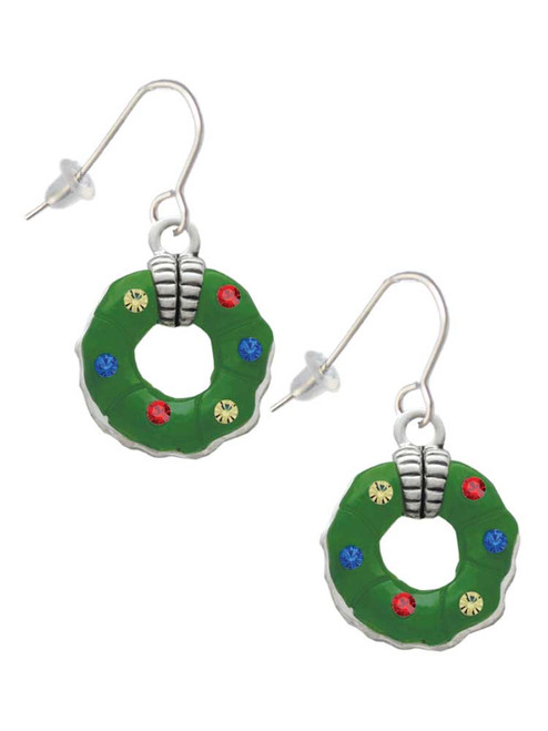 Green Resin Wreath with Crystals French Earrings
