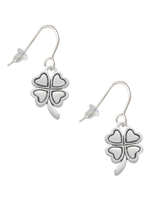 Antiqued Four Leaf Clover French Earrings