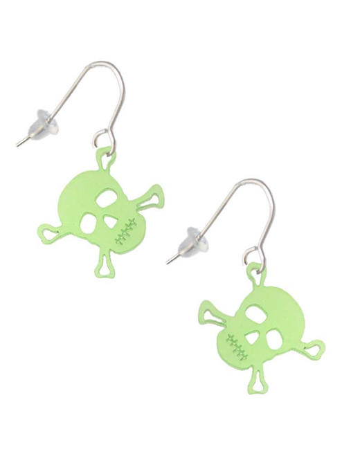 Acrylic Small Lime Green Skull French Earrings