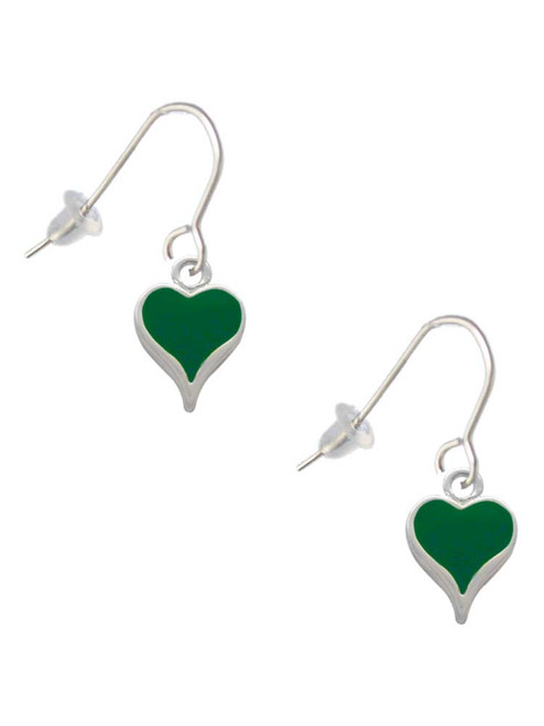Small Long Green Heart French Earrings