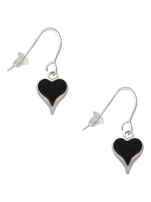 Small Long Black Heart French Earrings