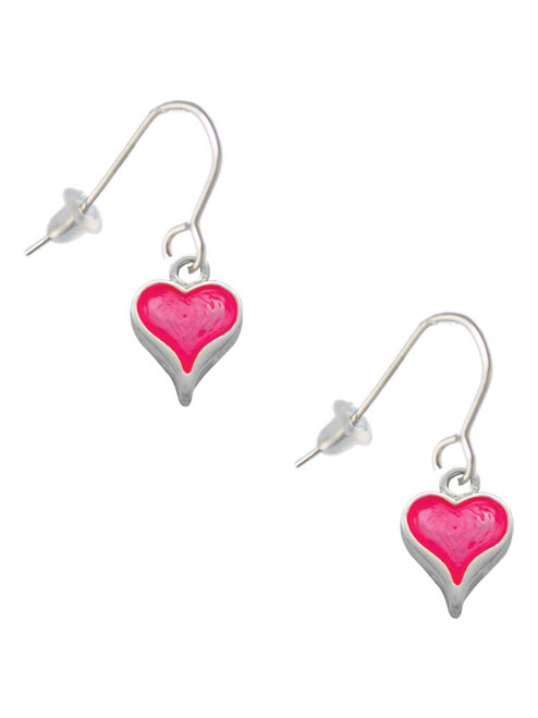 Small Long Hot Pink Heart French Earrings