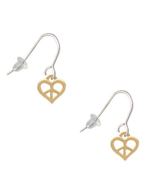 Mini Gold Tone Heart Peace Sign French Earrings