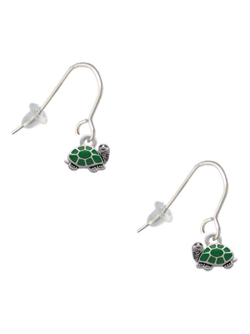 Mini Green Turtle - Side French Earrings