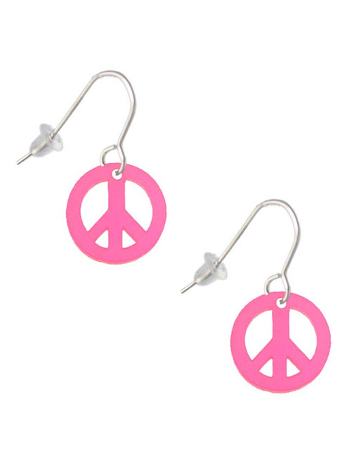 Acrylic Small Hot Pink Peace Sign French Earrings