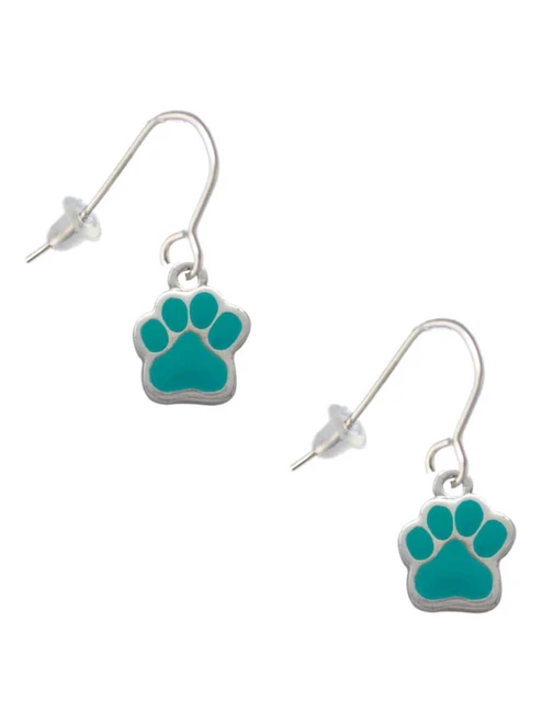 Small Teal Paw French Earrings