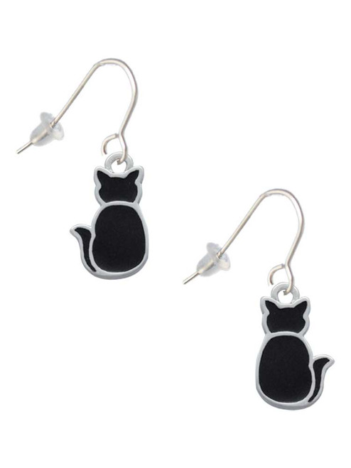 Large 2-D Black Cat Back French Earrings