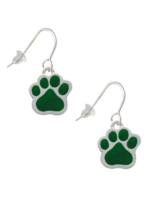Large Green Paw French Earrings