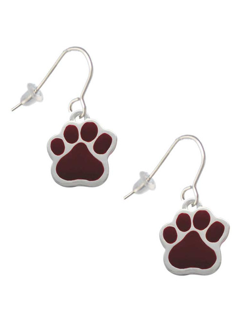 Large Maroon Paw French Earrings