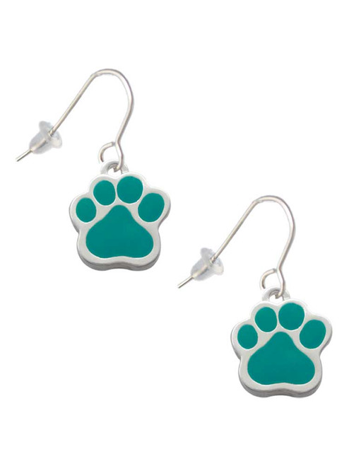Large Teal Paw French Earrings