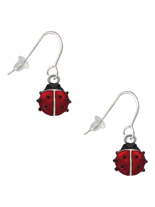 Mini Red Translucent Ladybug French Earrings