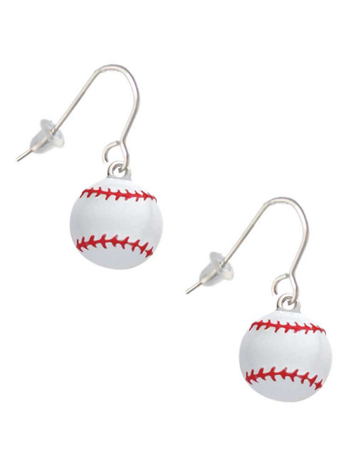 Large White Enamel Baseball French Earrings