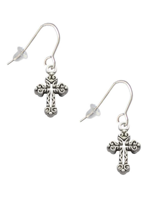 Antiqued Budded Cross French Earrings