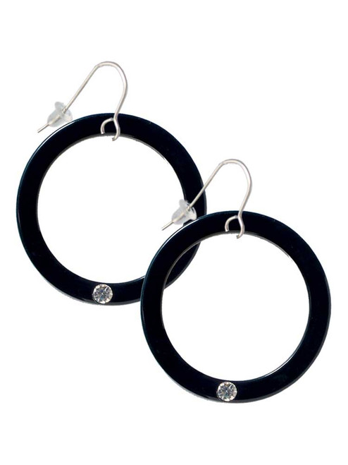 Acrylic 1 1/2" Ring with 4mm Crystal Black French Earrings