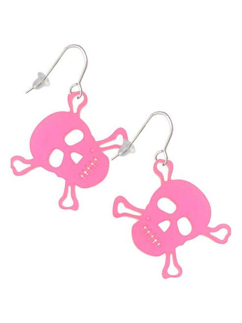 Acrylic Large Pink Skull French Earrings