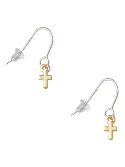 Gold Tone Super Mini Simple Cross French Earrings