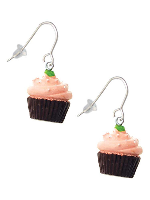 Resin Chocolate Cupcake with Pink Frosting French Earrings