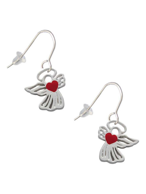Lined Angel with Red Heart French Earrings