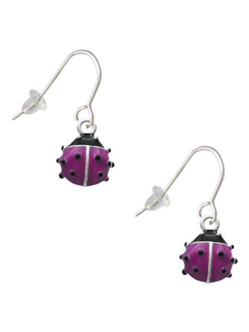 Mini Hot Purple Ladybug French Earrings
