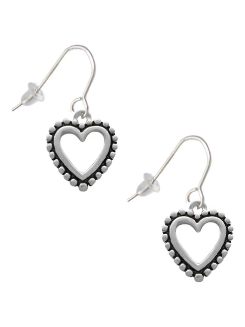 Open Heart with Beaded Border French Earrings