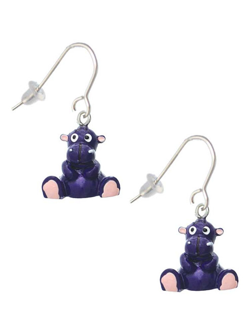 Resin Purple Hippopotamus Honey French Earrings