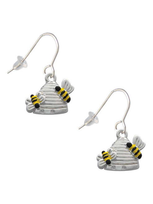 Beehive with 2 Bumble Bees French Earrings