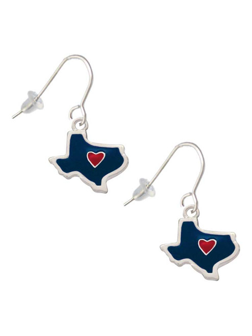 Blue Texas with Red Heart French Earrings