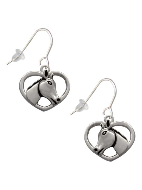 Heart with Horse Head French Earrings