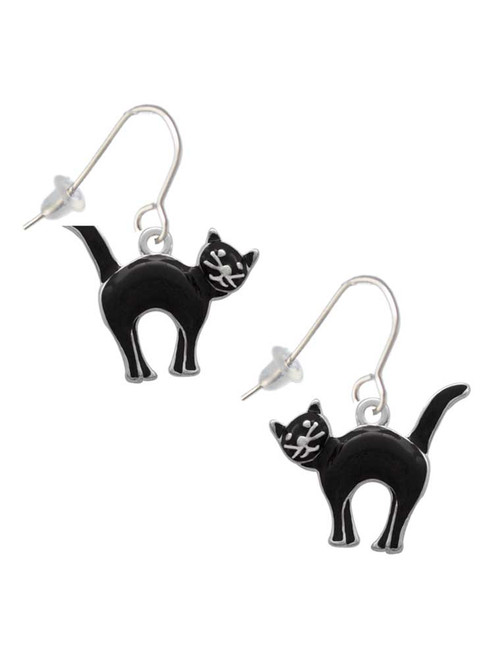 Arching Black Cat French Earrings