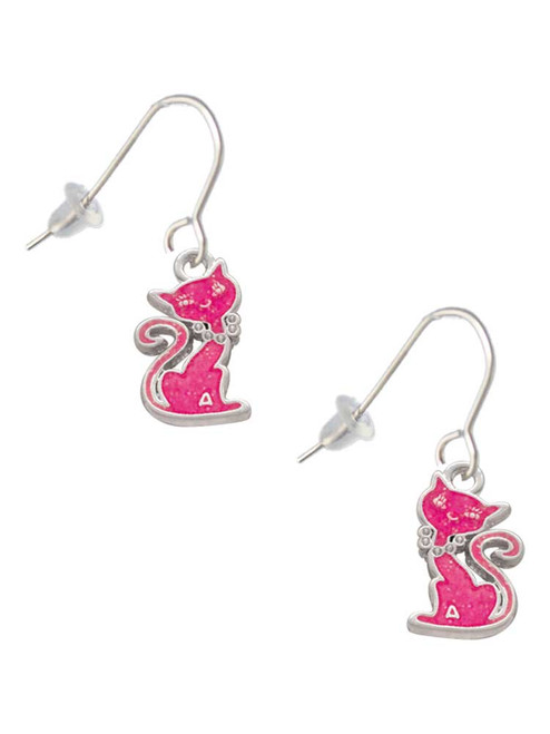 Hot Pink Glitter Cat French Earrings