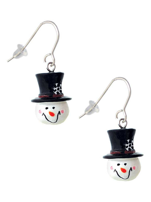 Resin Snowman Head with Top Hat French Earrings