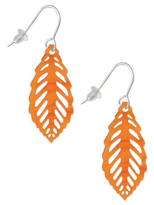 Acrylic Medium Leaf Pearly Orange French Earrings