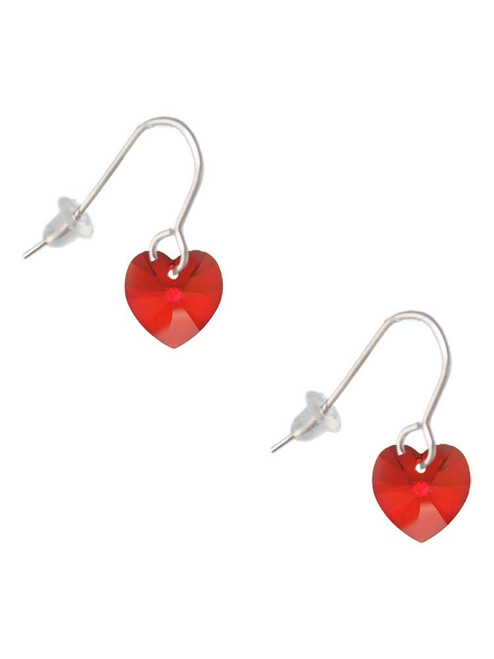 Red Crystal Heart French Earrings