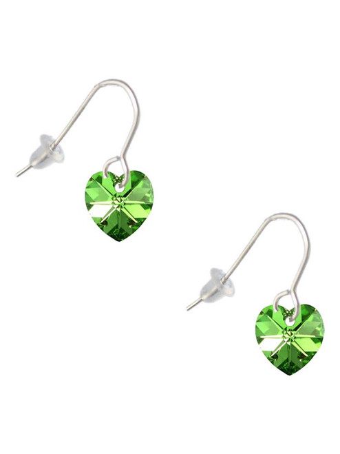 Lime Green Crystal Heart French Earrings