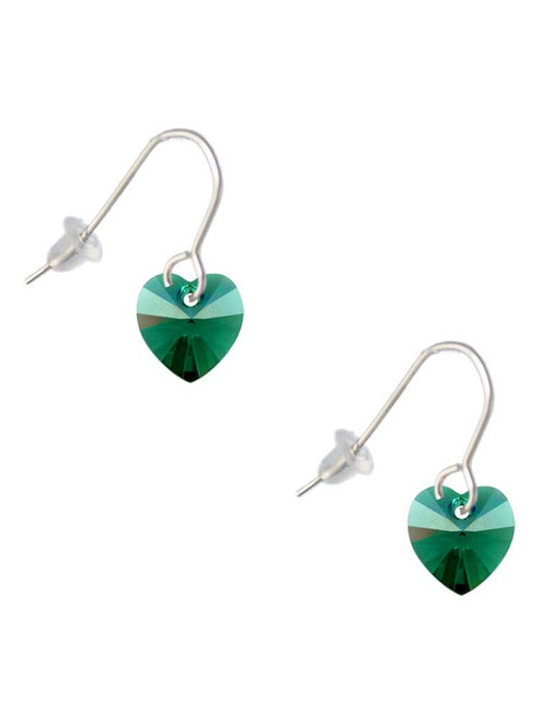 Green Crystal Heart French Earrings