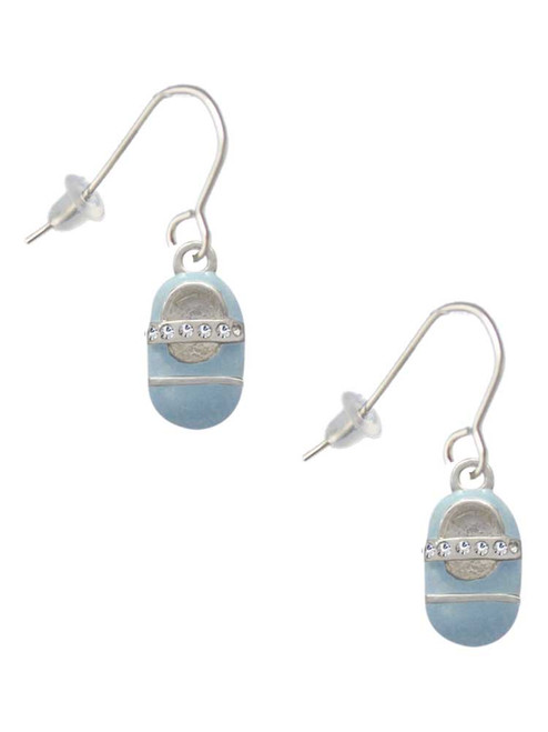 Light Blue Baby Shoe with Crystal Strap French Earrings