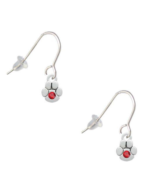 Mini Paw with Red Crystal French Earrings