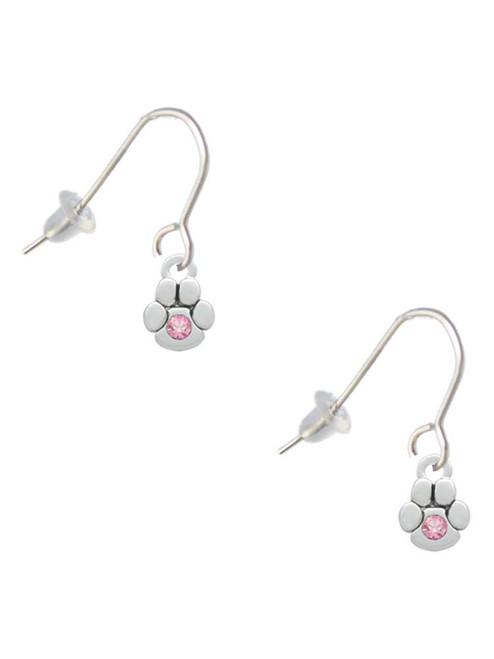 Mini Paw with Pink Crystal French Earrings