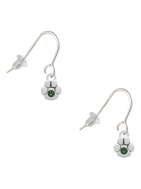 Mini Paw with Green Crystal French Earrings